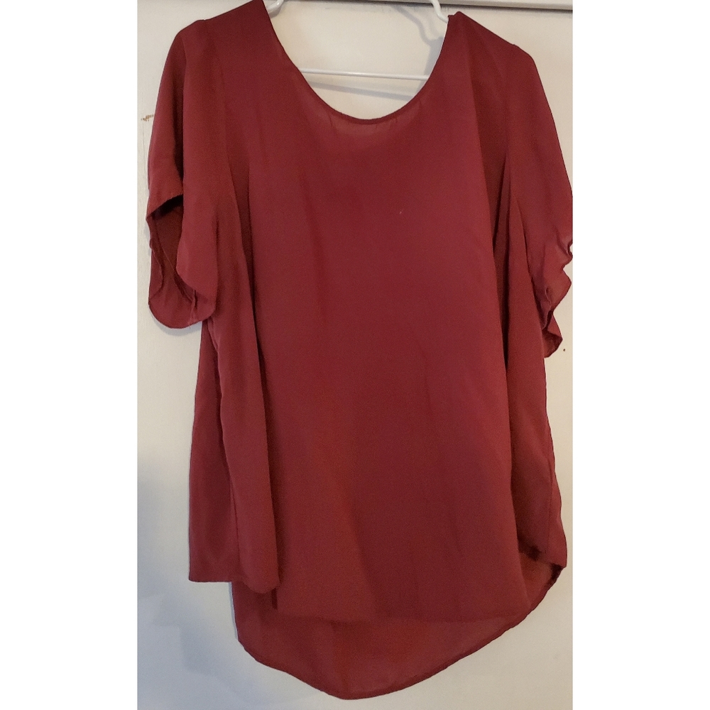 Red Flutter Sleeve Blouse